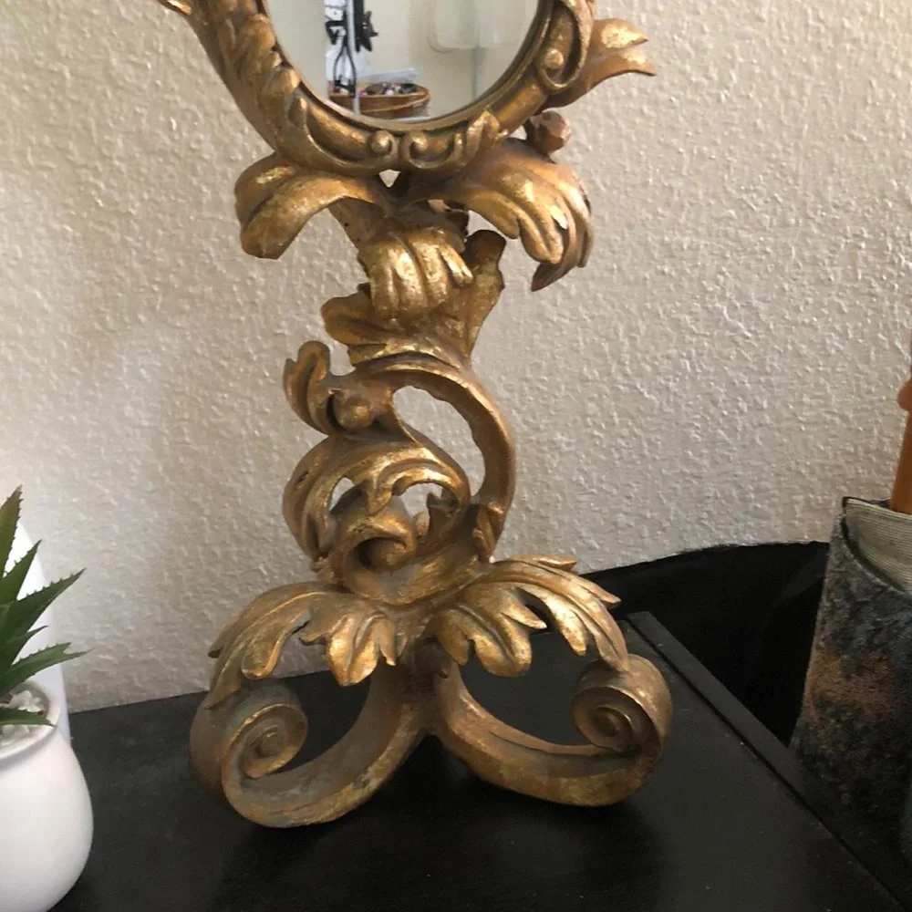 Vintage Art Nouveau MCM Ornate Brass Antique Whimsical Table Mirror Antique RARE